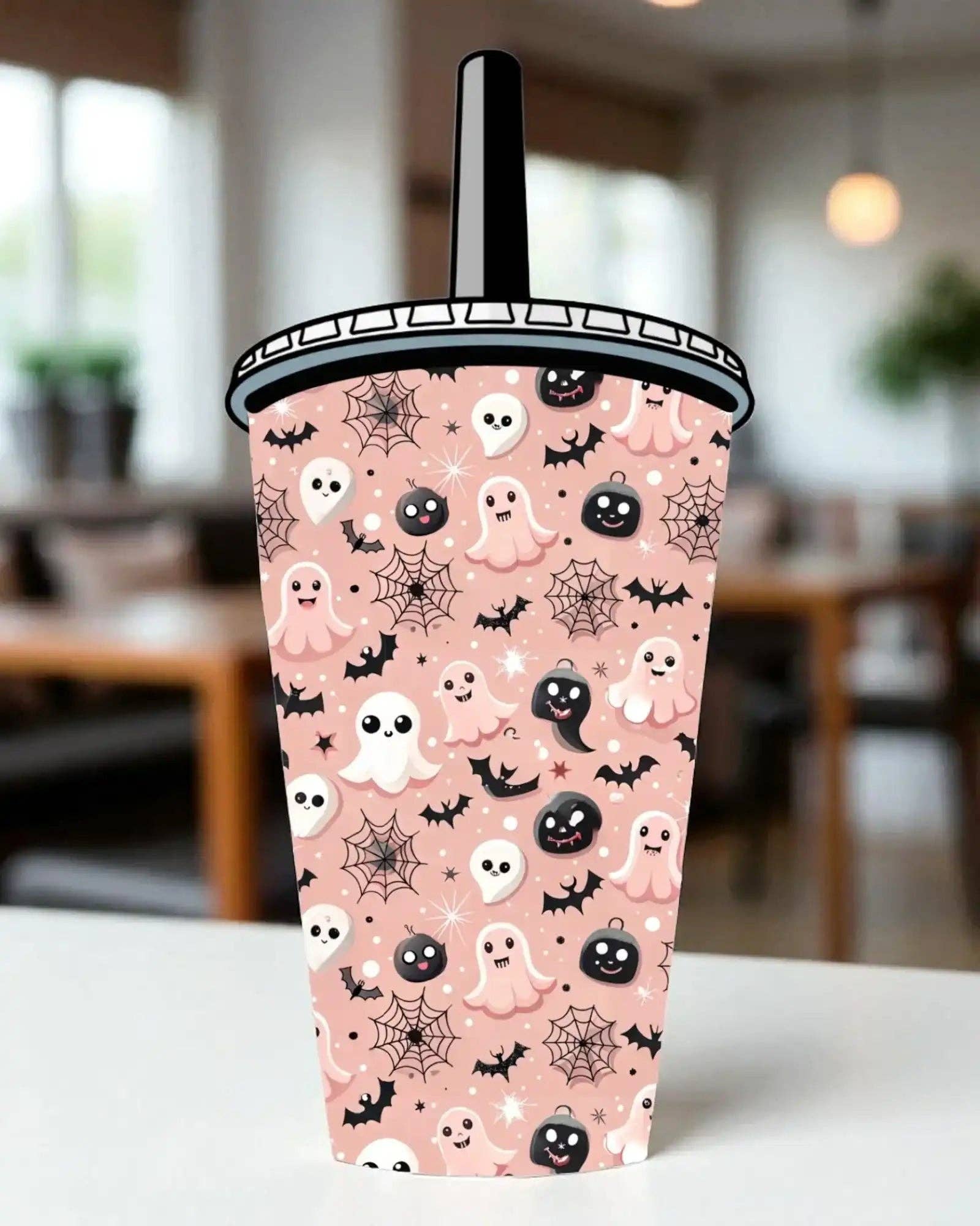 Sip Sleeves ~ Insulated Cup Sleeves and Drink Accessories - Wholesale Drink Huggers & Koozies - 30 OZ Pink Spooky Ghosts Insulated Cup Cover Sip Sleeve Fits 30-40 OZ Cups1