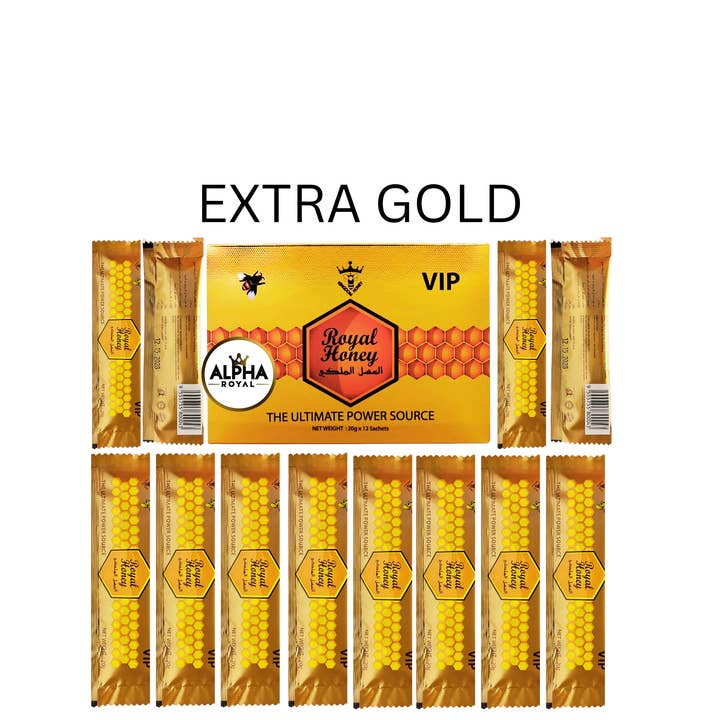 Alpha - Wholesale Honey - Royal Honey VIP, Extra Gold Type, 20g x 12 Sachets Per Box