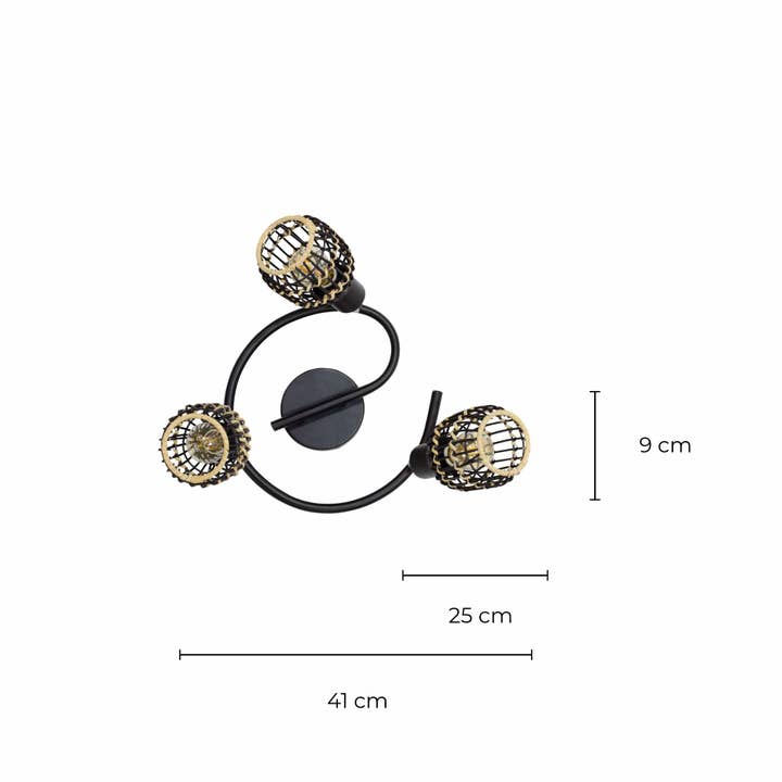 C-Création - Wholesale Sconce - Latie black and natural rattan ceiling light - 3 lights 3