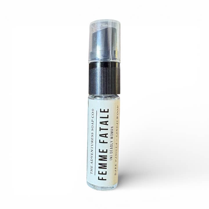 Femme Fatale Travel Perfume Spray - Black Vanilla & Sandalwood for wholesale by The Adventuress Soap Co®
