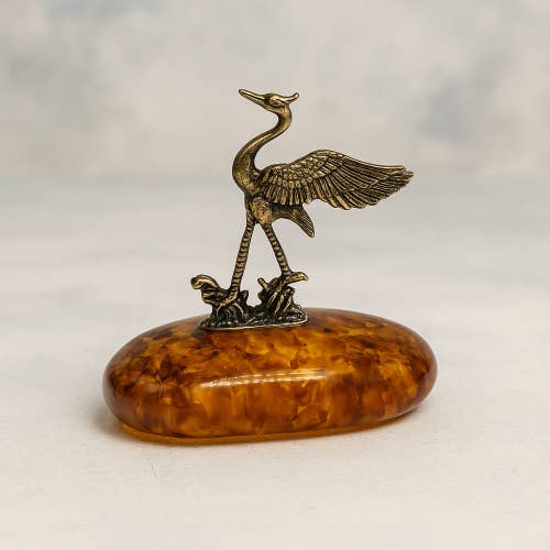 KIZIMA - Wholesale Decorative Figurine - USA Handmade Brass Crane Figurine on Amber Base - KIZIMA2