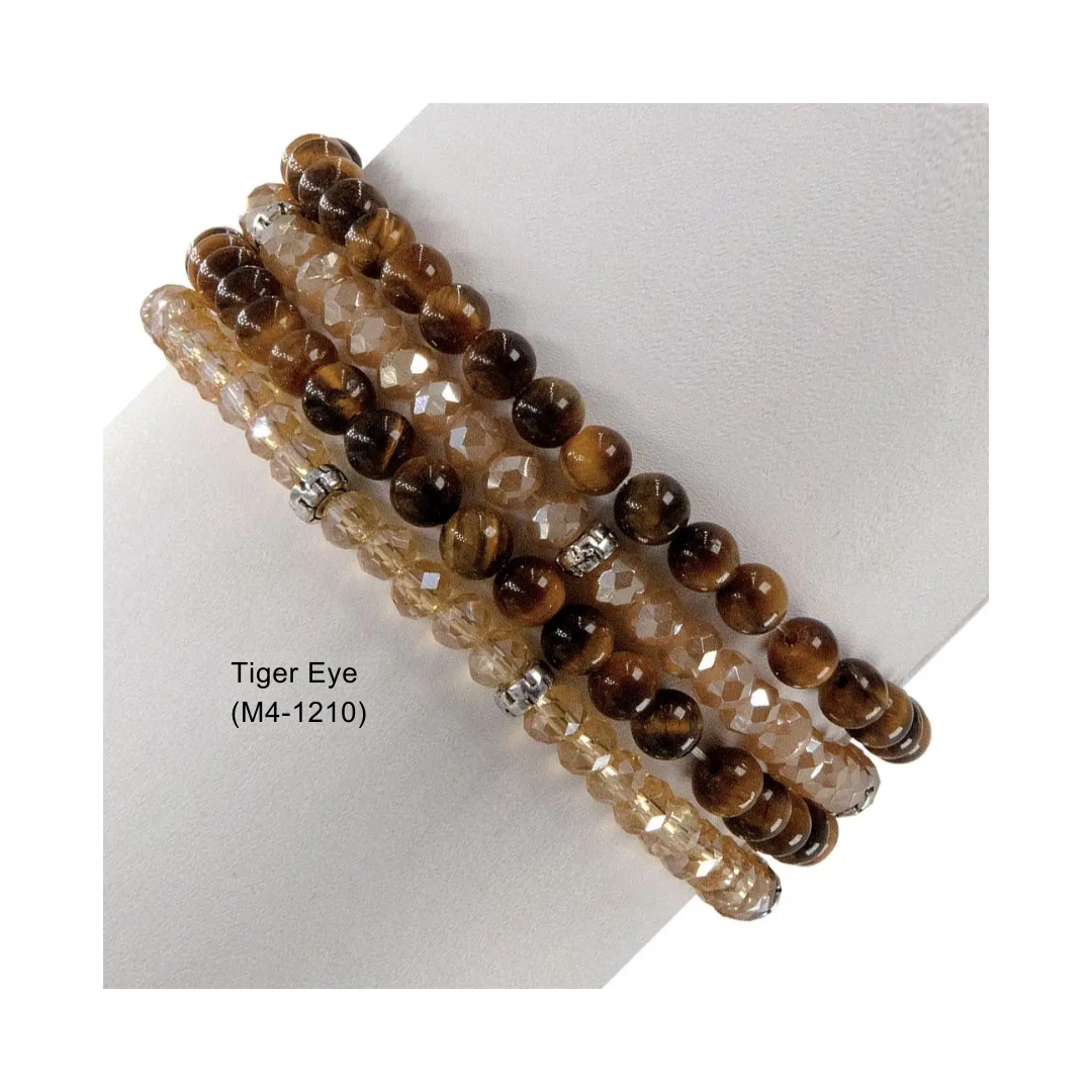 My Fun Colors - Wholesale Beaded Bracelet - Gemstone + Crystal Bead Stretch Bracelets, Set40