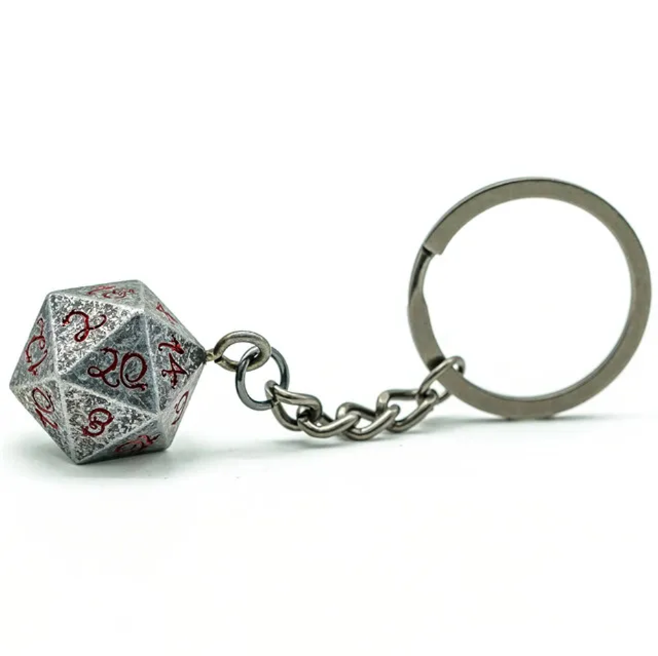 Tabletop Dominion Limited - Wholesale Keychain - Unisex - Keyring: Stone Effect Metal D20 Dice with Bloody Font D&D3