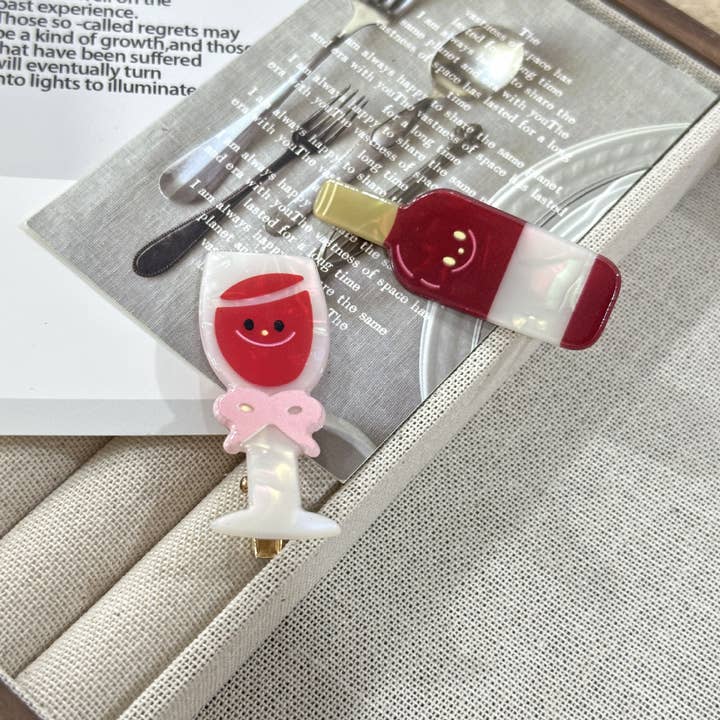 SoapElenGlen - Wholesale Hair Clip - Women's - Fun Food Claw Clip, Red Wine Side Clip10