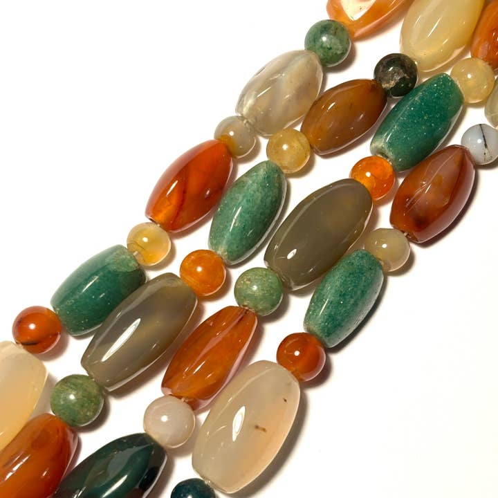 Vintage 1970s Multicolored Agate Bead Strand 28 in for wholesale by Whitestone Jewelry Co.