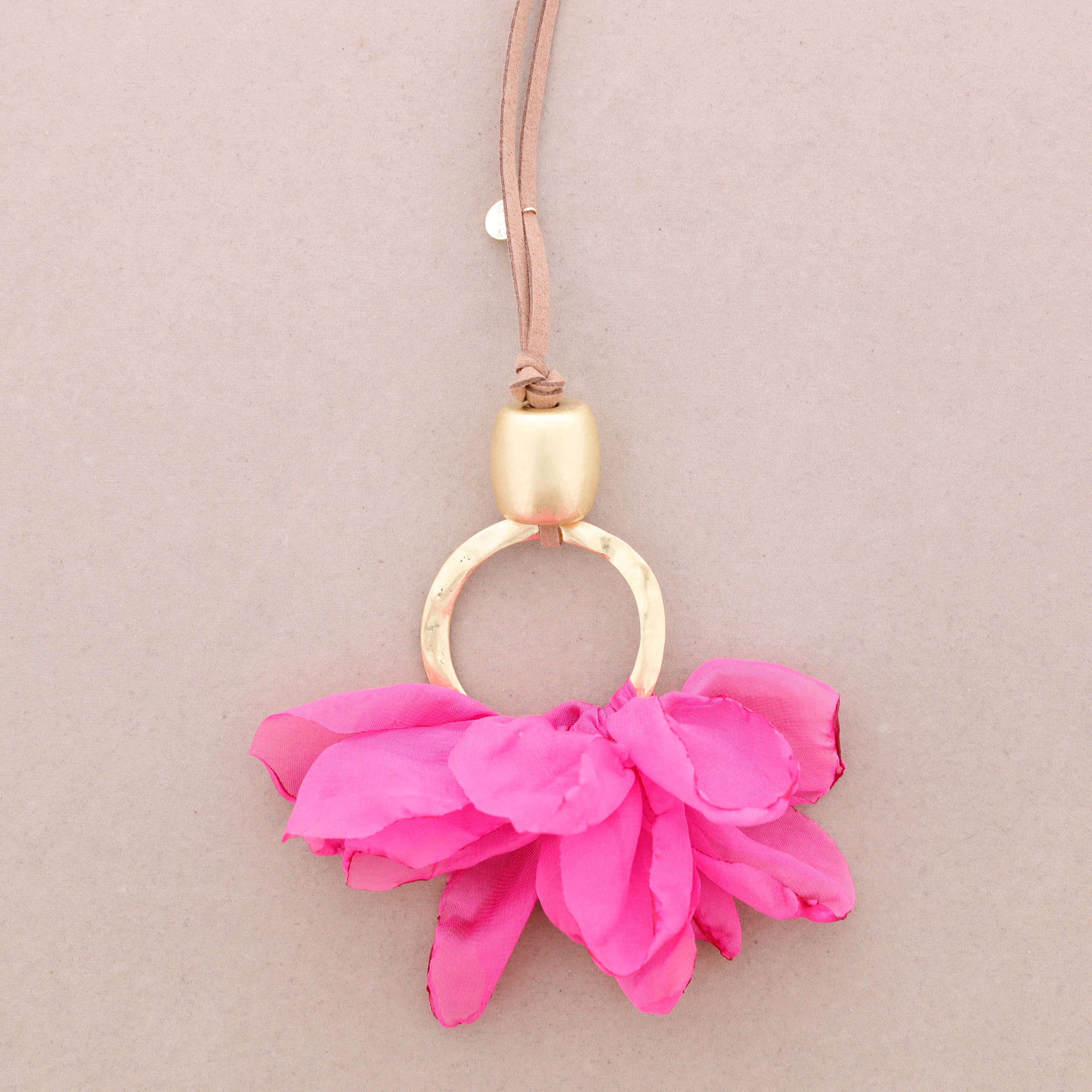 Sonata - Wholesale Halskettinghanger - Halsketting met lange ronde hanger, metaal, bloemenstof5