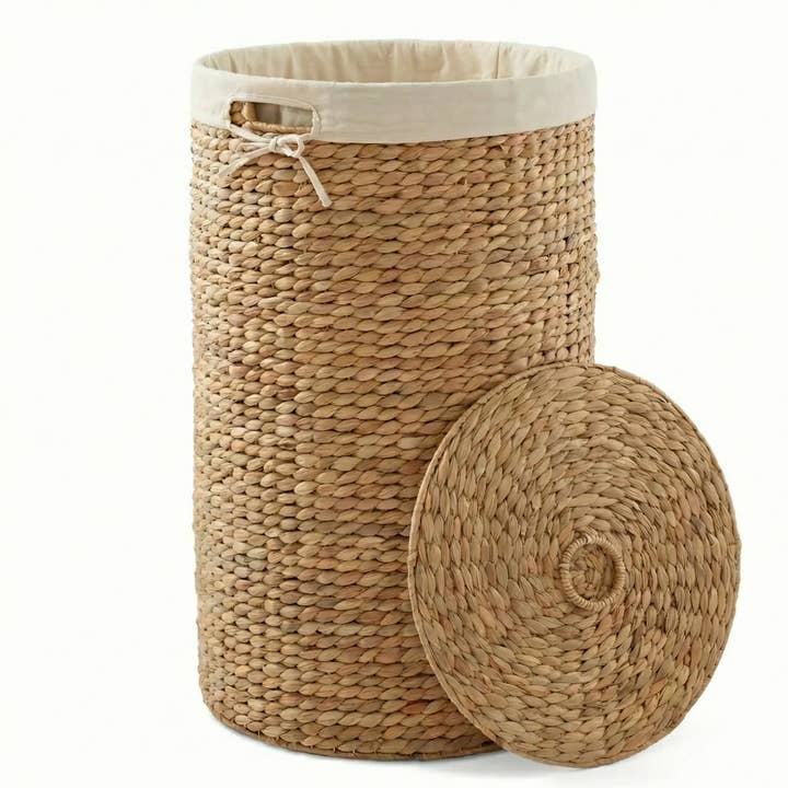 DEILSY™ Round Water Hyacinth Wicker Basket with Lid & Liner for wholesale by DEILSY