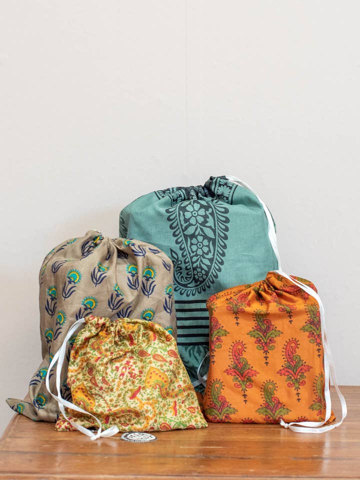 Set of 4 Recycled Sari Gift Bags for wholesale by The India Shop