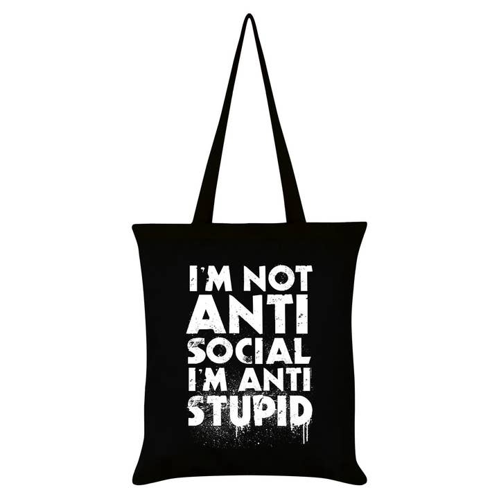 Grindstore - Venta al por mayor Bolsa grande - Unisex - Bolso de mano negro I'm Not Antisocial I'm Anti-Stupid