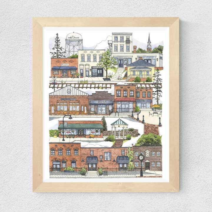 Wake Forest, North Carolina watercolor art print for wholesale by Papermill Creative