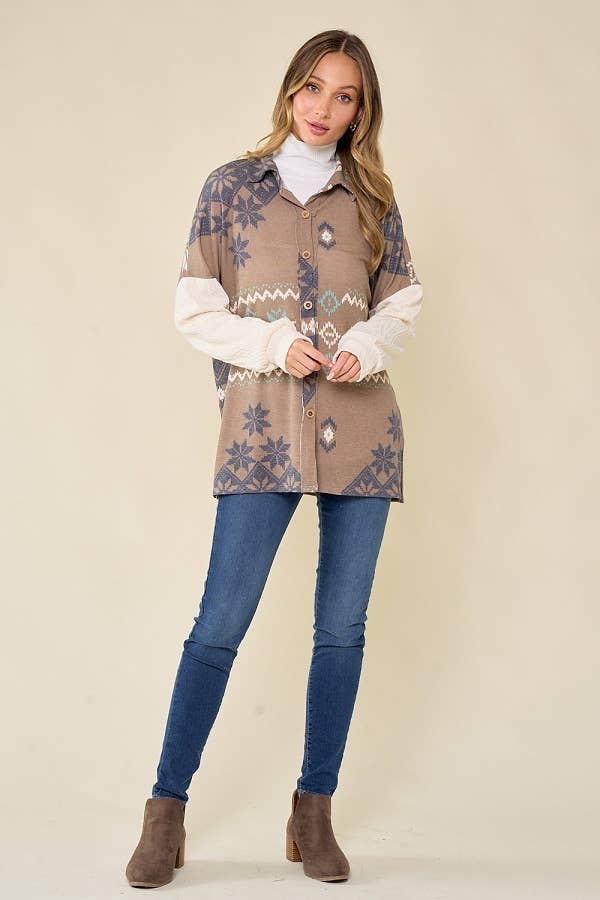 lovely melody - Wholesale Shirt Jacket/Shacket - Women's - LMT3653-Snowflake shacket Print11