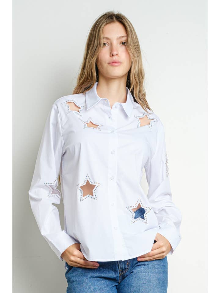 IT3278 Embellished Star Cutout and Hotfix Shirt for wholesale by KIWI