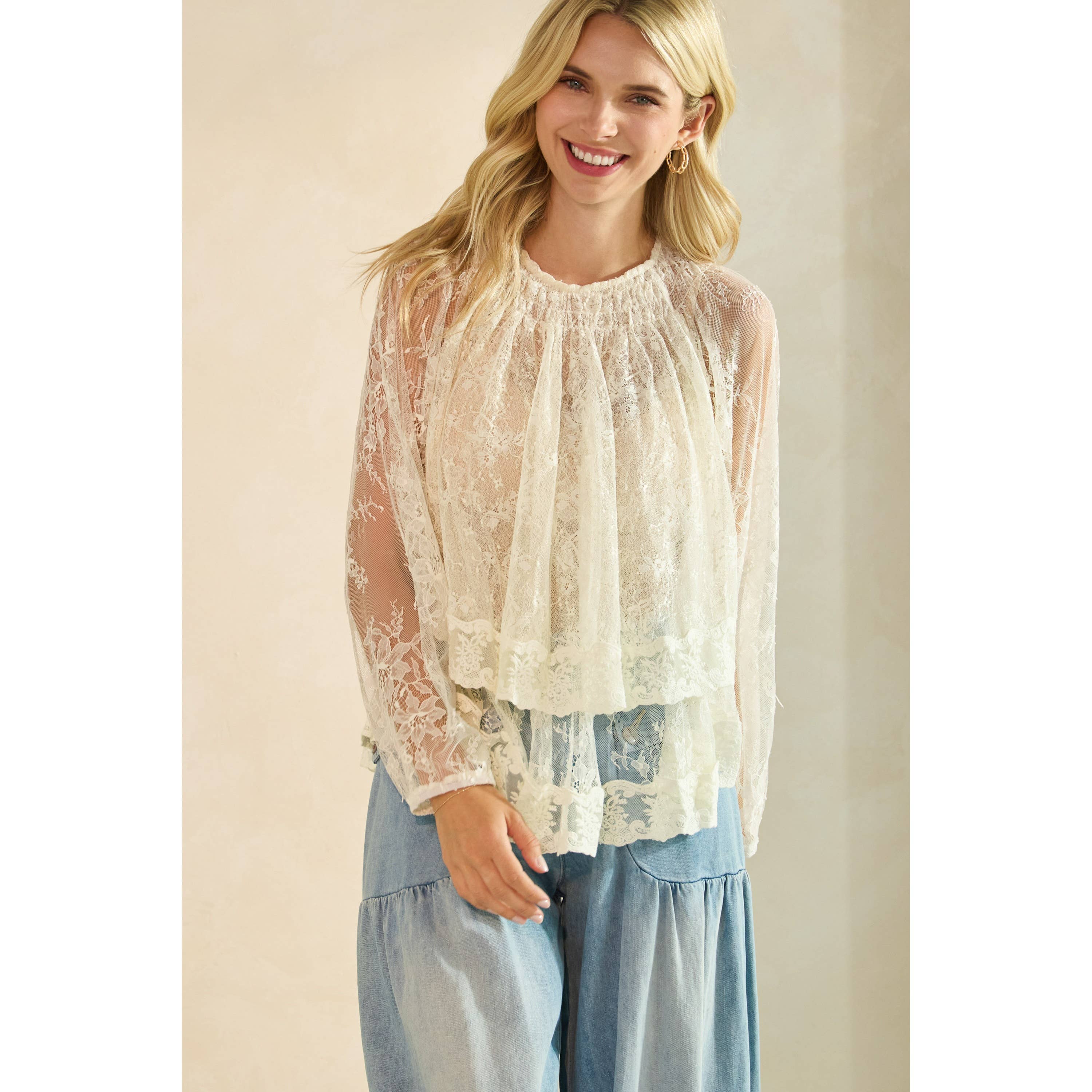 Veveret – Großhandel Tunika – Damen – Rüschen-Spitzen-Top mit langen Ärmeln7