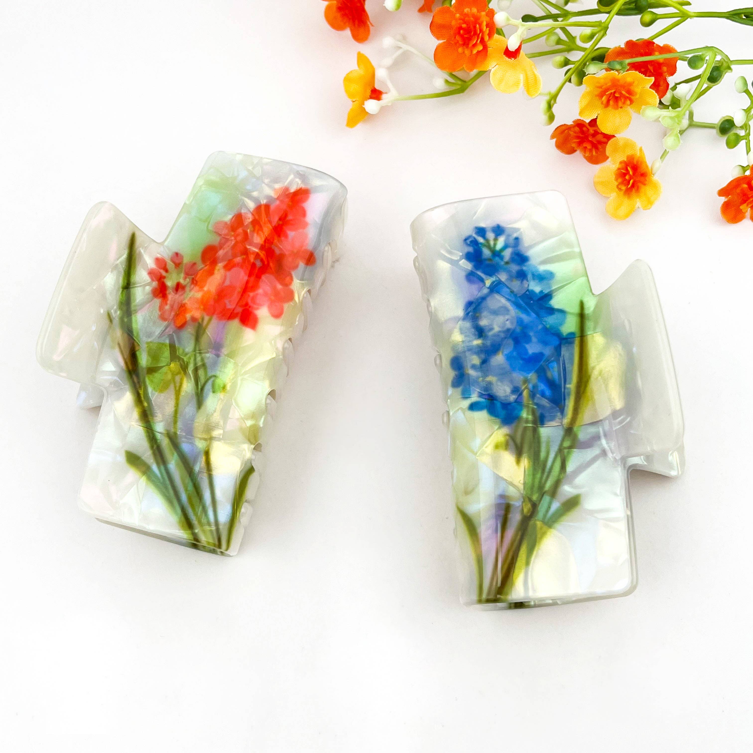 mildstyles – Engroshandel Hårspænde - Dame – Vintage blomster rektangel print hårklo klips9