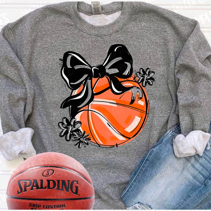 Play Ball Bow with Flowers Basketball DTF Print for wholesale by Simple Tymes