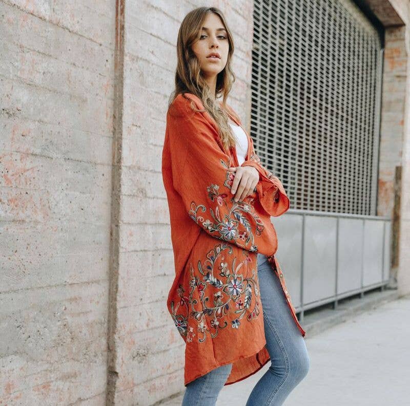 Leto Accessories - Wholesale Kimono - Women's - Chic Full-Length Flower Kimono - Versatile Layering Piece 🌼23