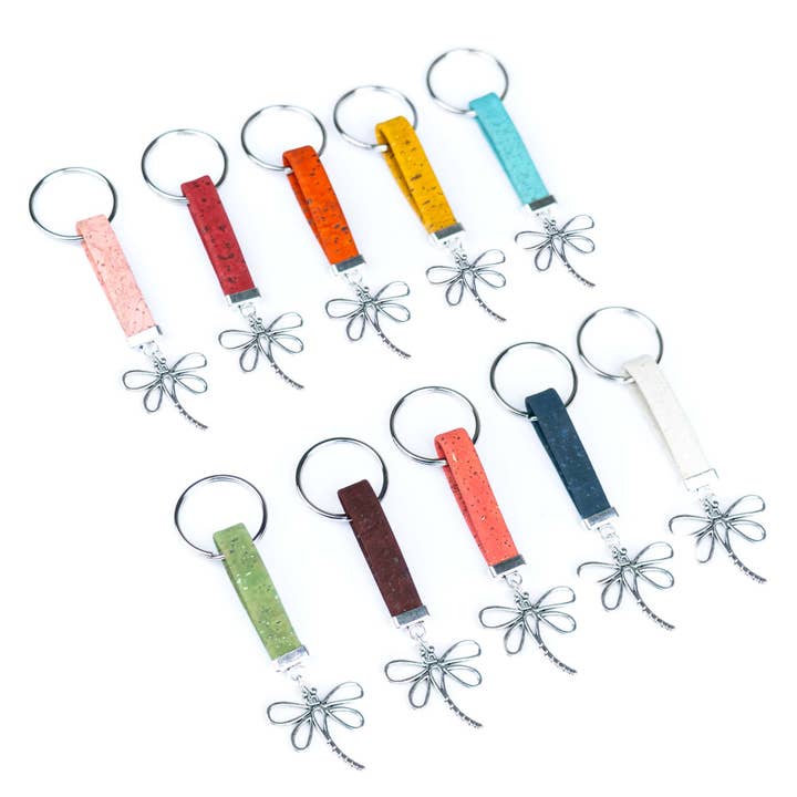 Handmade Cork Keychains with dragonfly,cork keychain I-117-MIX-10 for wholesale by Meninas Bonitas Cork