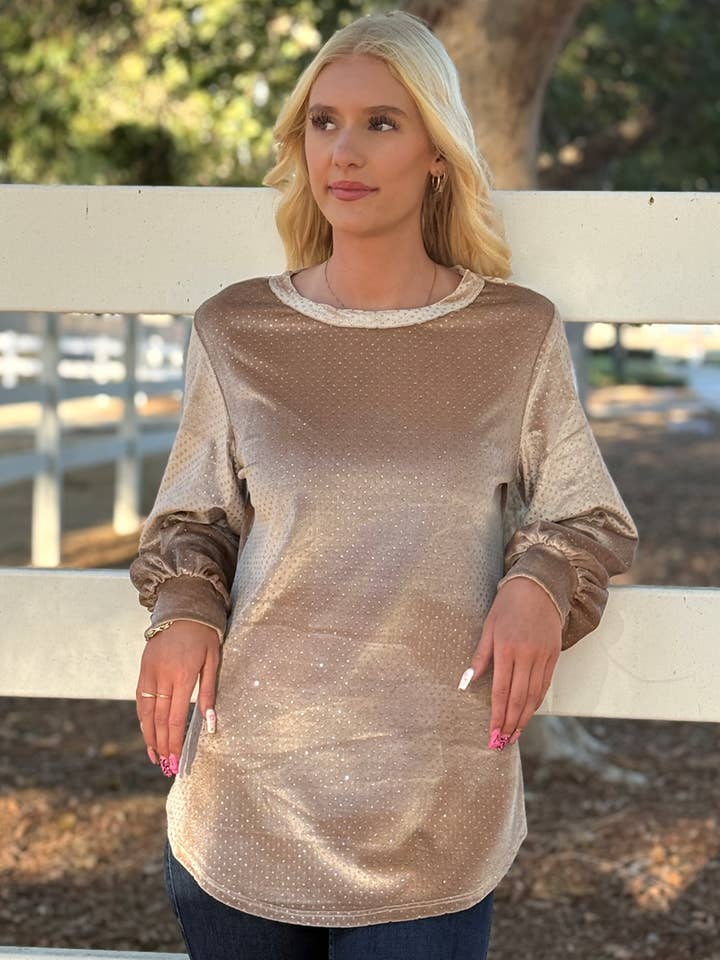 Velvet Polka Dot Glitter Blouse for wholesale by 24-Hrs Fashion