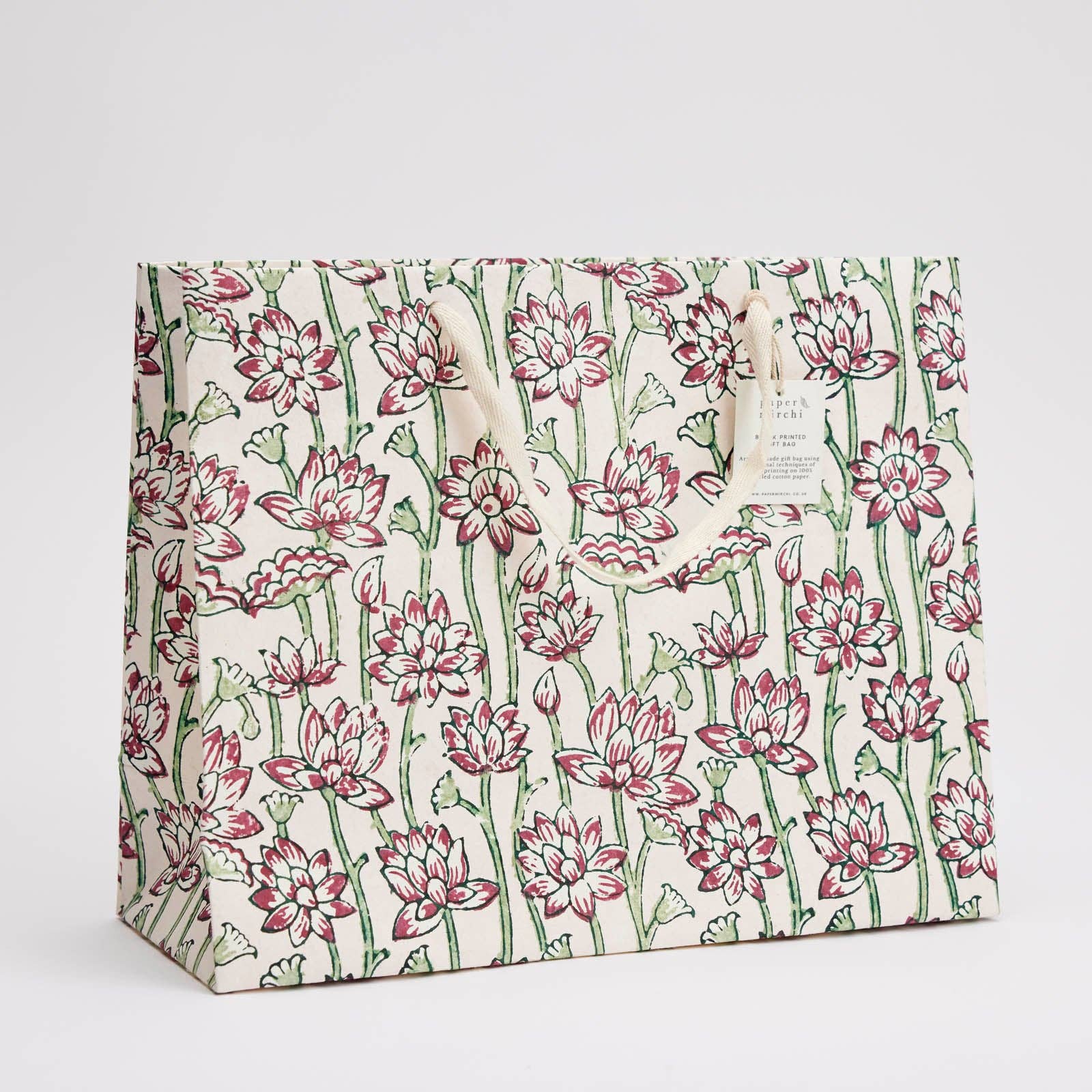 Paper Mirchi - Wholesale Gift Bag - Hand Block Printed Gift Bags (Large) - Cherry5