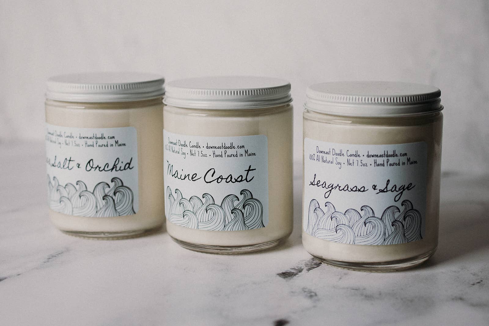 Downeast Doodle Candle Company, LLC - Wholesale Jar/Filled Candle - Coastal Waves Clear Jar Natural Soy Candle
