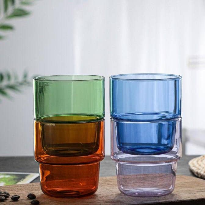 Handmade Colorful Stackable Coffee Glasses - Set of 4 for wholesale by Our Dining Table