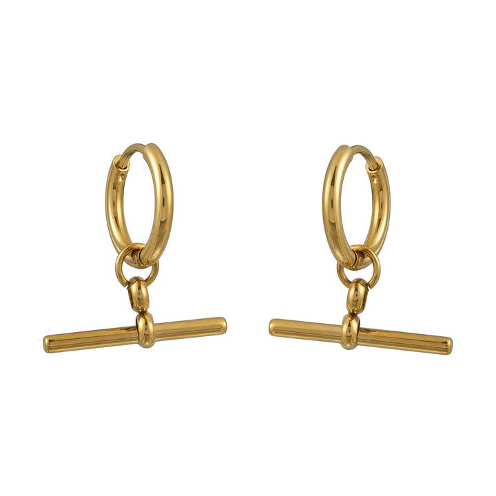 JUNIPER Oro: Orecchini a Cerchio con Ciondolo a Barra T Pendente per la vendita all'ingrosso da parte di HACKNEY NINE