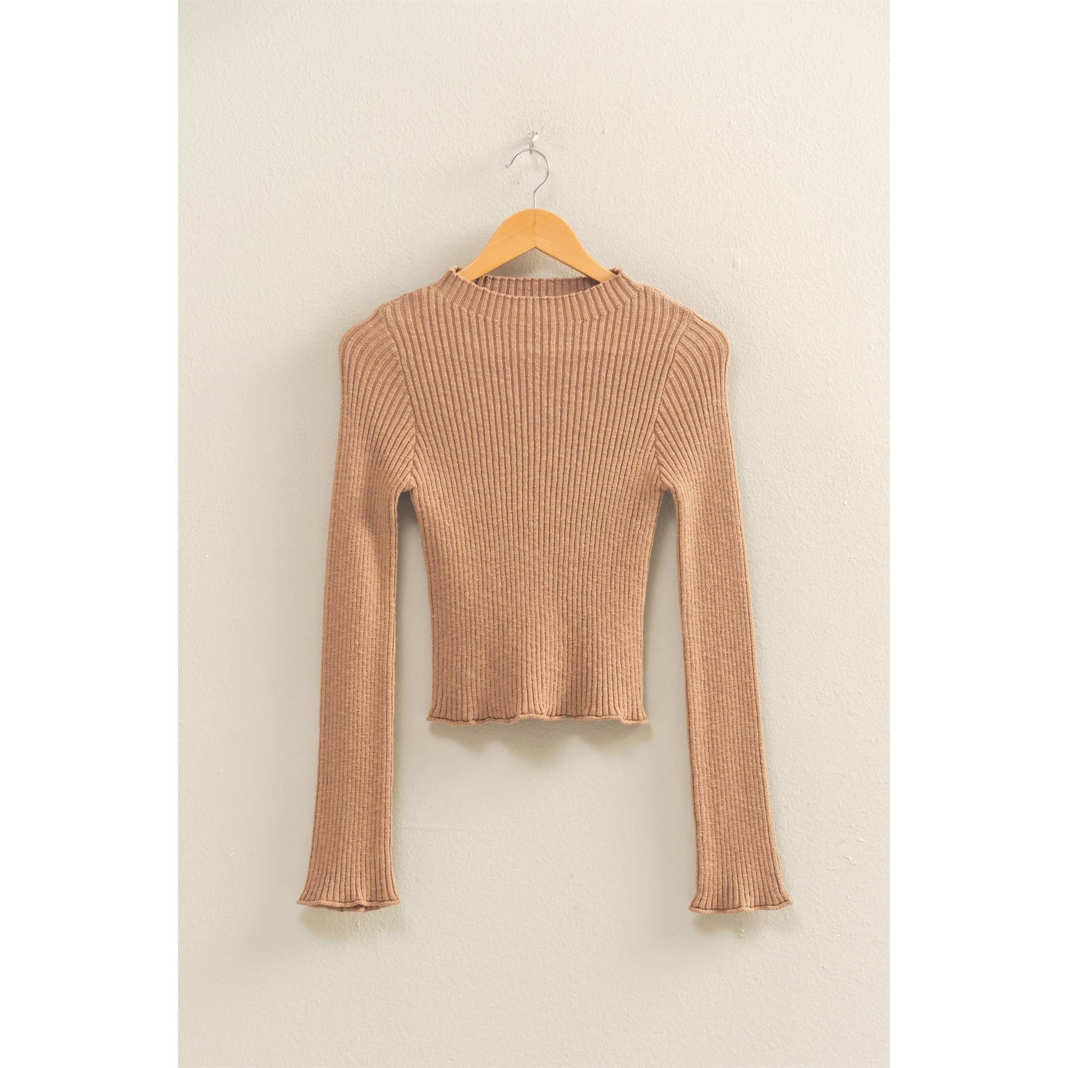 Double Zero - Wholesale Knit Top - Women's - Sleek Mock Neck Ribbed Knit Top8