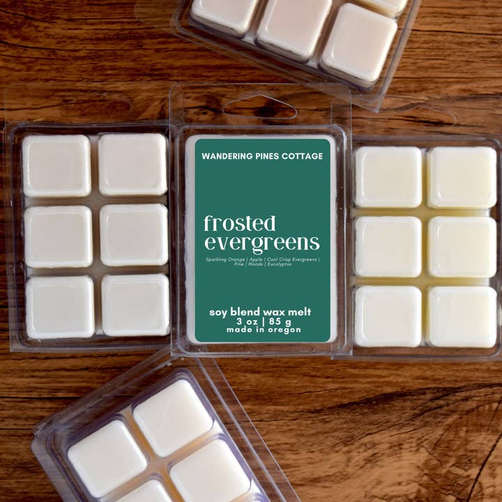 Frosted Evergreens Wax Melts Clamshell - 3 oz for wholesale by Wandering Pines Cottage