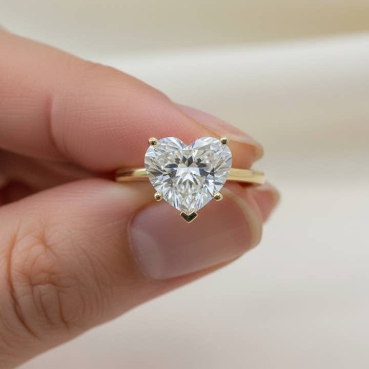 Classic Heart Shape Solitaire Diamond 14K Solid Gold Engagement Ring for wholesale by Triple C Diamonds
