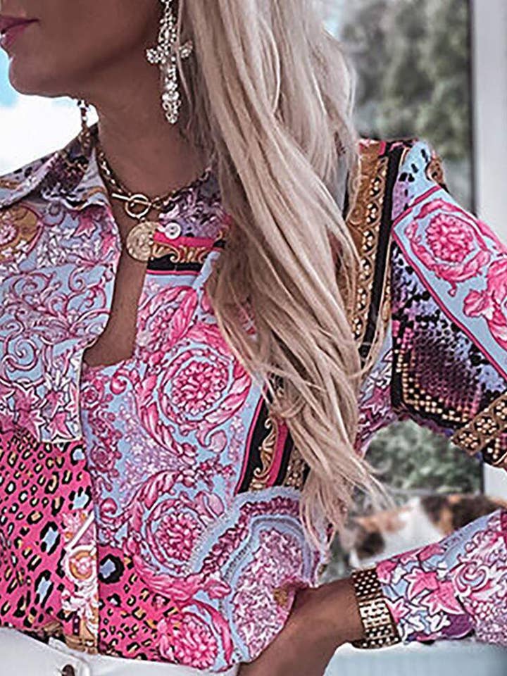 HOT PINK cheetah scarf print long sleeve shirt for wholesale on Faire