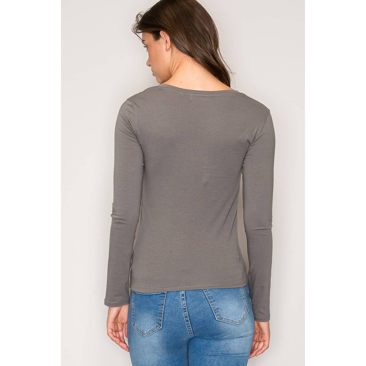 Popular 21 – wholesale Knit top – Women's – V Neck Long Sleeve Cotton Long Sleeve Knit Tee8