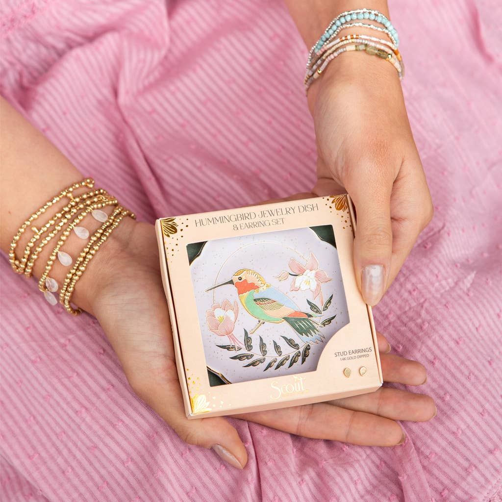 Scout Curated Wears - Wholesale Jewelry Dish - Jewelry Dish & Stud Earring Set - Hummingbird/Lavender2