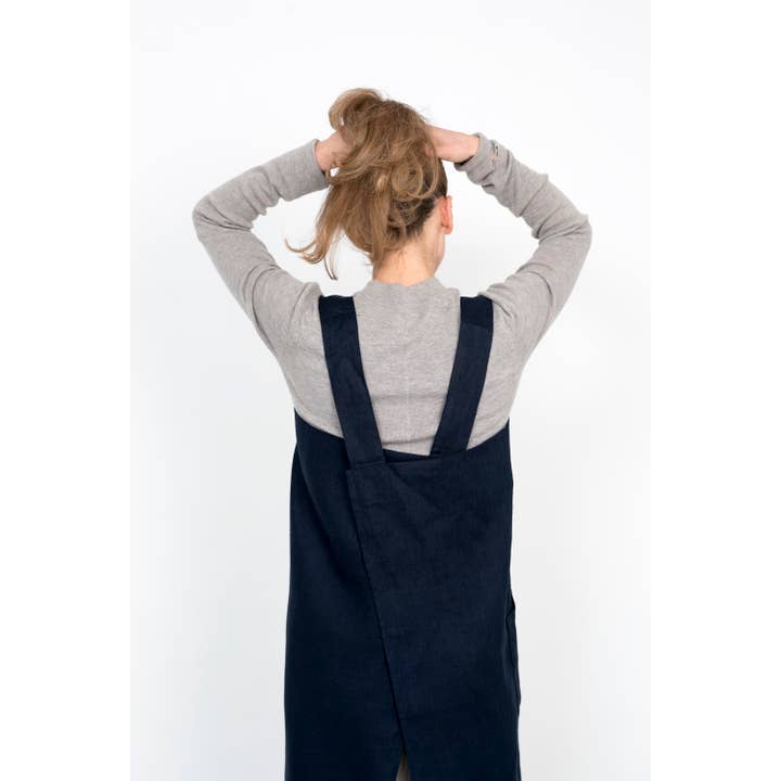 Linen Square Cross Apron Navy for wholesale on Faire