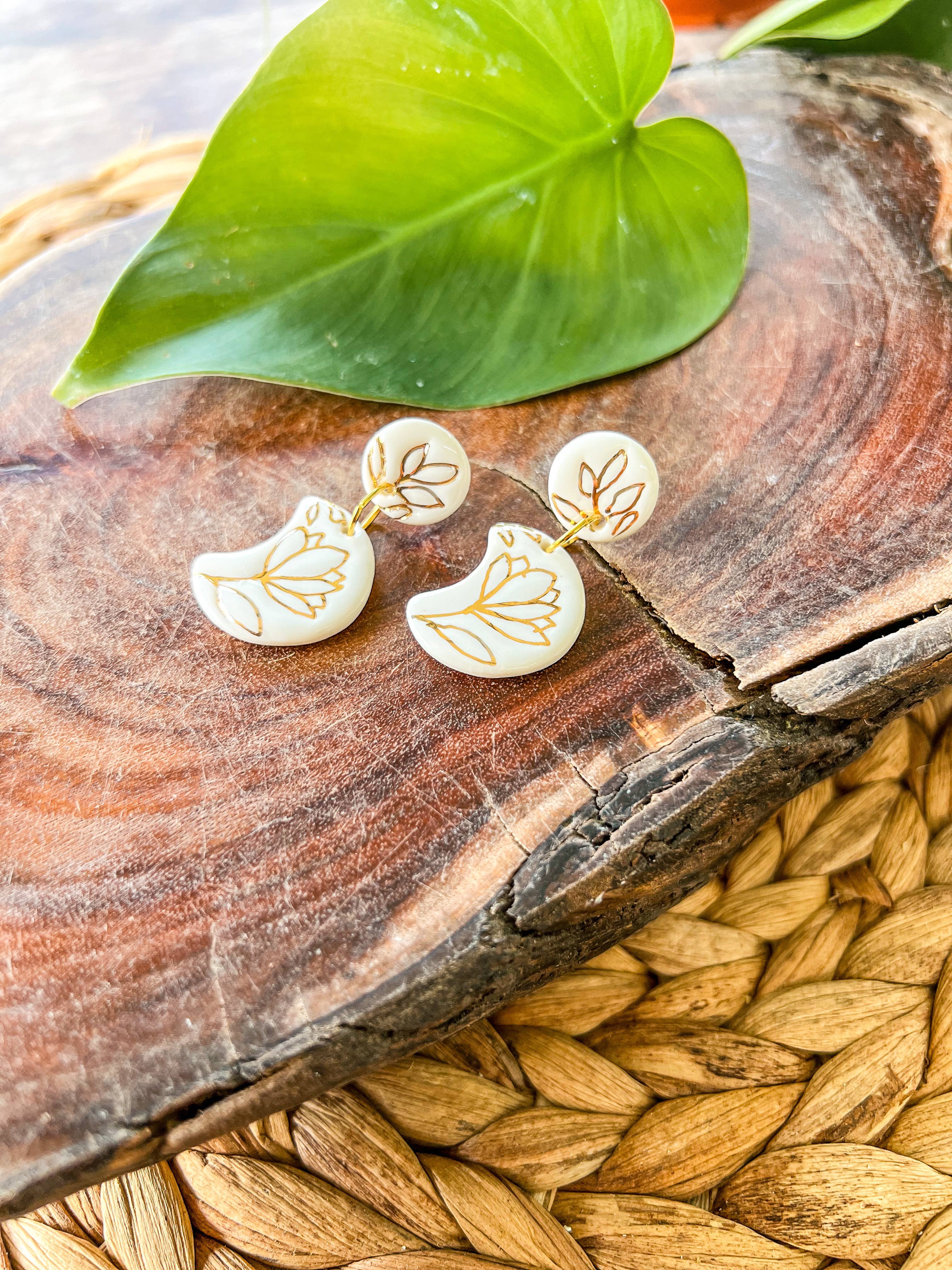 Wolf and Clay Pty Ltd - Wholesale Dangle Earrings - Floral Moon - Porcelain Earrings8