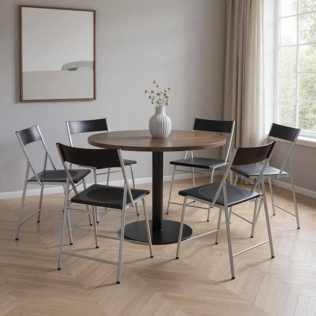 HomeRoots – wholesale Chair – Set of Six Black and Silver Folding Side Chairs1