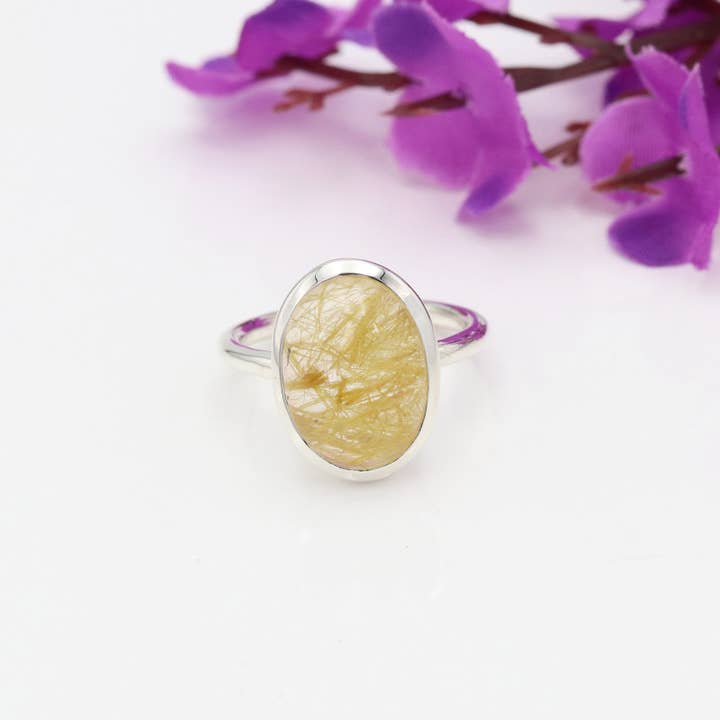 Jay Jools - Wholesale Cocktail/Statement Ring - Rutilated Quartz Ring: 925 Silver Handmade Gemstone Jewelry3
