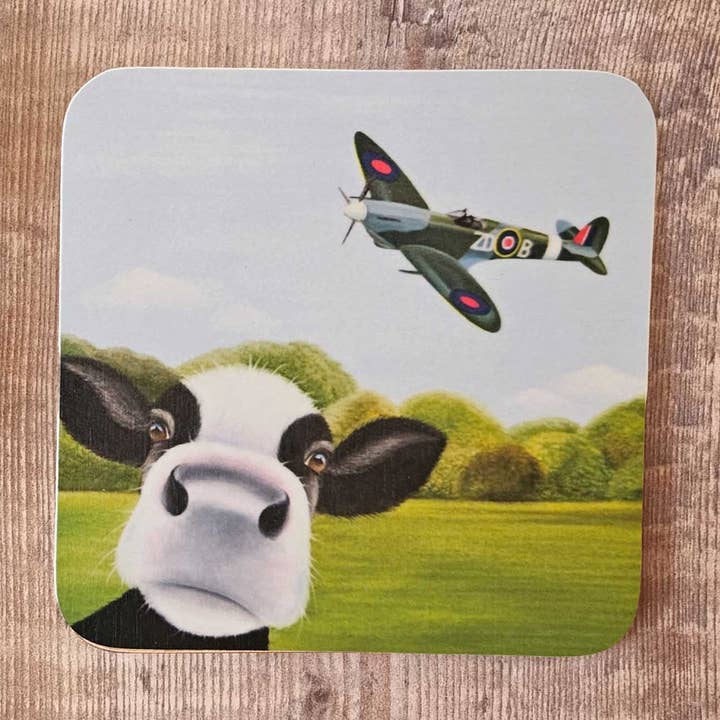 Firkantet Melamin Coaster 'Spitfire Moo' for engroshandel hos Lucy's Farm