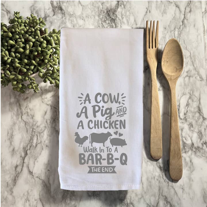 'Cow, Pig, Chicken' Funny BBQ Handmade Towel by BellaBlue for wholesale by by BellaBlue