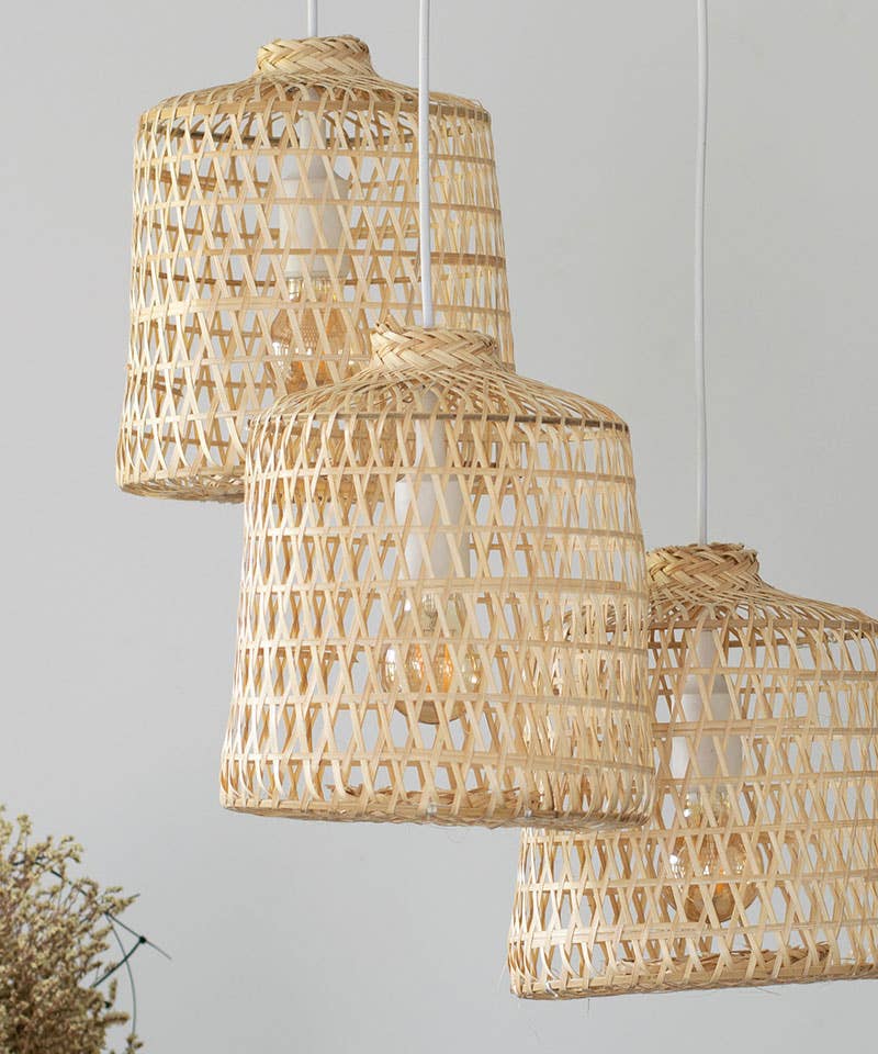 Lanna Passa - Wholesale Chandelier/Hanging Light - Woven Basket Bamboo Pendant Lights - Triple Cluster Canopy3