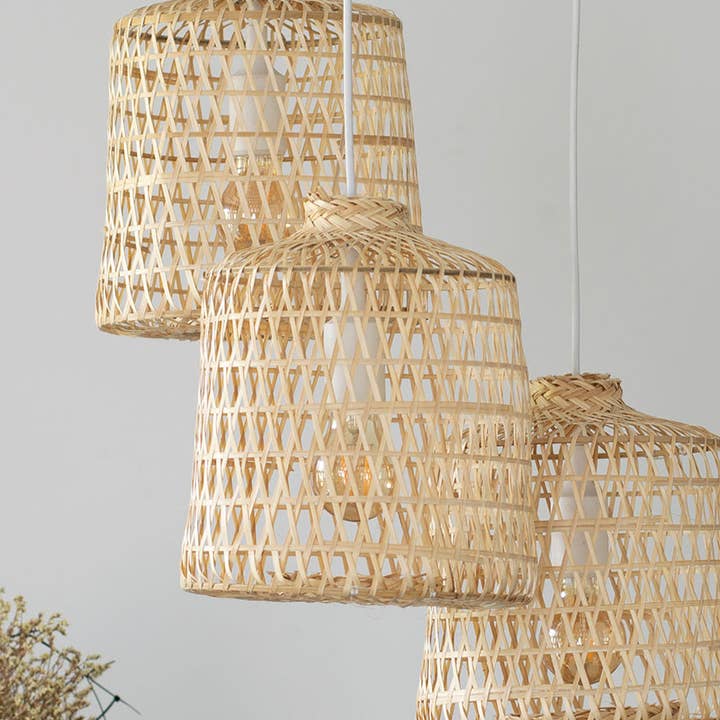 Lanna Passa - Wholesale Chandelier/Hanging Light - Woven Basket Bamboo Pendant Lights - Triple Cluster Canopy3