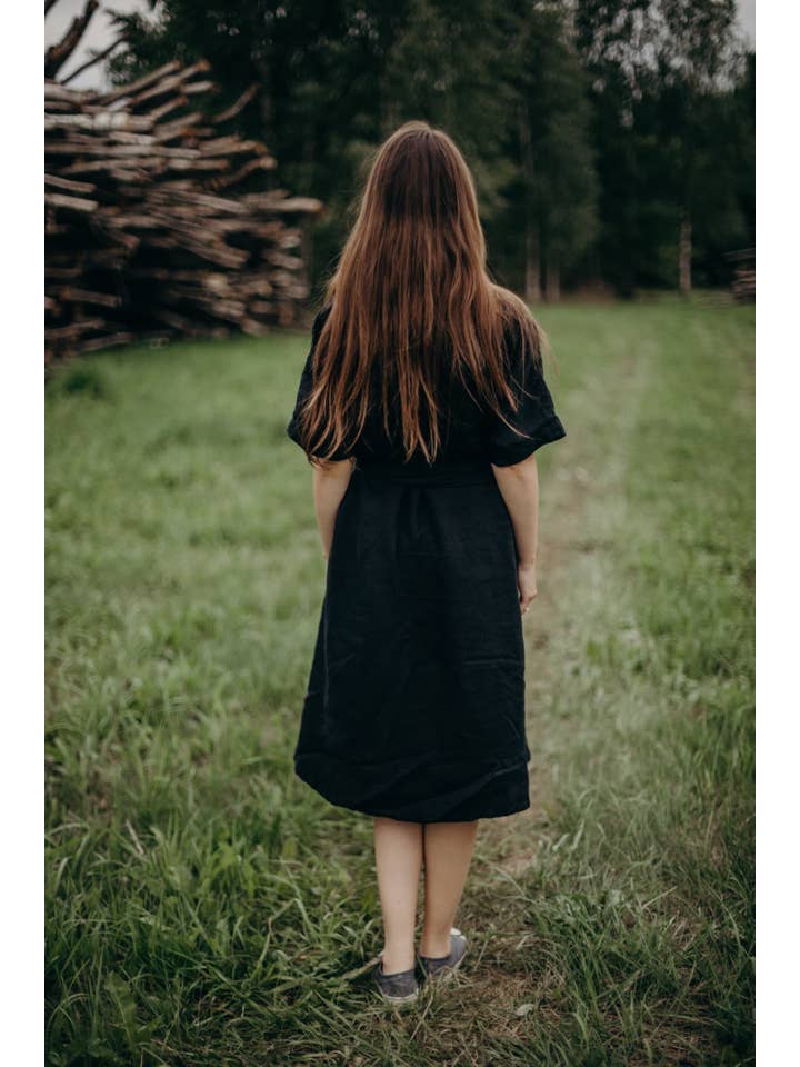 La Petite Alice - Venta al por mayor Vestido - Mujer - Vestido de Lino Helen con Mangas Cortas
