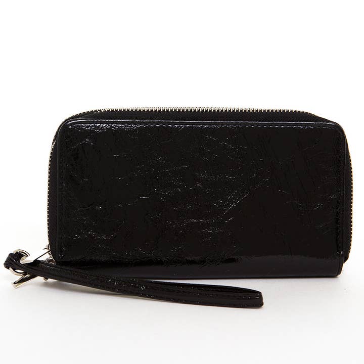 The Shiny Faux Leather Silver Metallic Double Zippler Wallet for wholesale by AMPERE CREATIONS