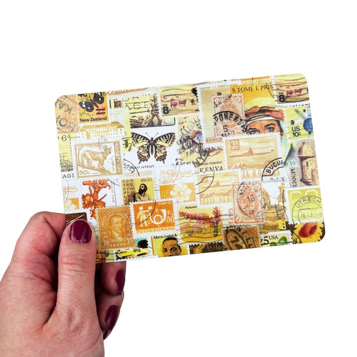 Jillian Kaye Art - Wholesale Postcard Set - Rainbow Vintage Postage Collage 4x6 Postcard Pack5