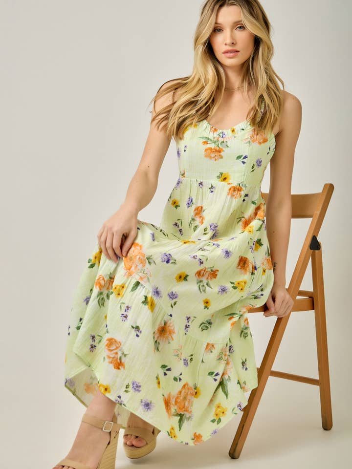 61500 Double Gauze Tiered Long Dress for wholesale by Mystree