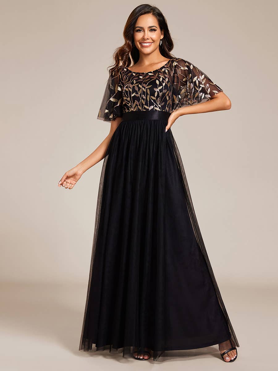 Ever-Pretty - Wholesale Gown - Women's - Sequin Print Maxi Long Evening Dresses with Cap Sleeve69