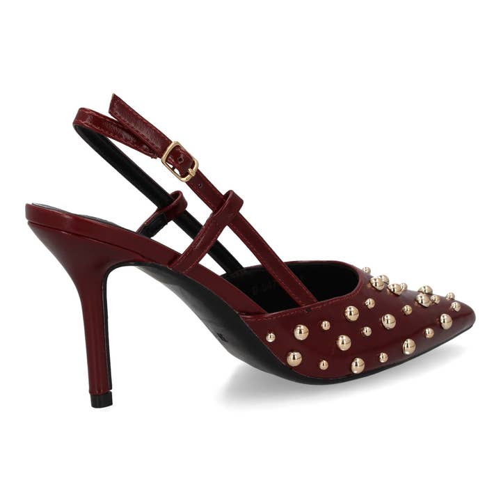 Brideluxe Mayorista - Wholesale Boots - Women's - Burgundy Court Shoe with Fine Stiletto Heel3