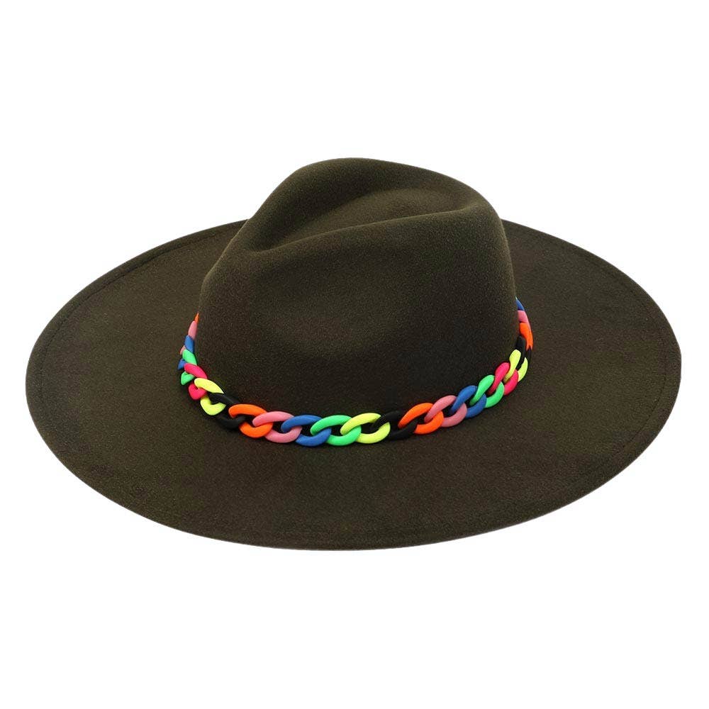 Madeline Love - Wholesale Fedora - Women's - Colorful Chain Accented Solid Panama Hat2