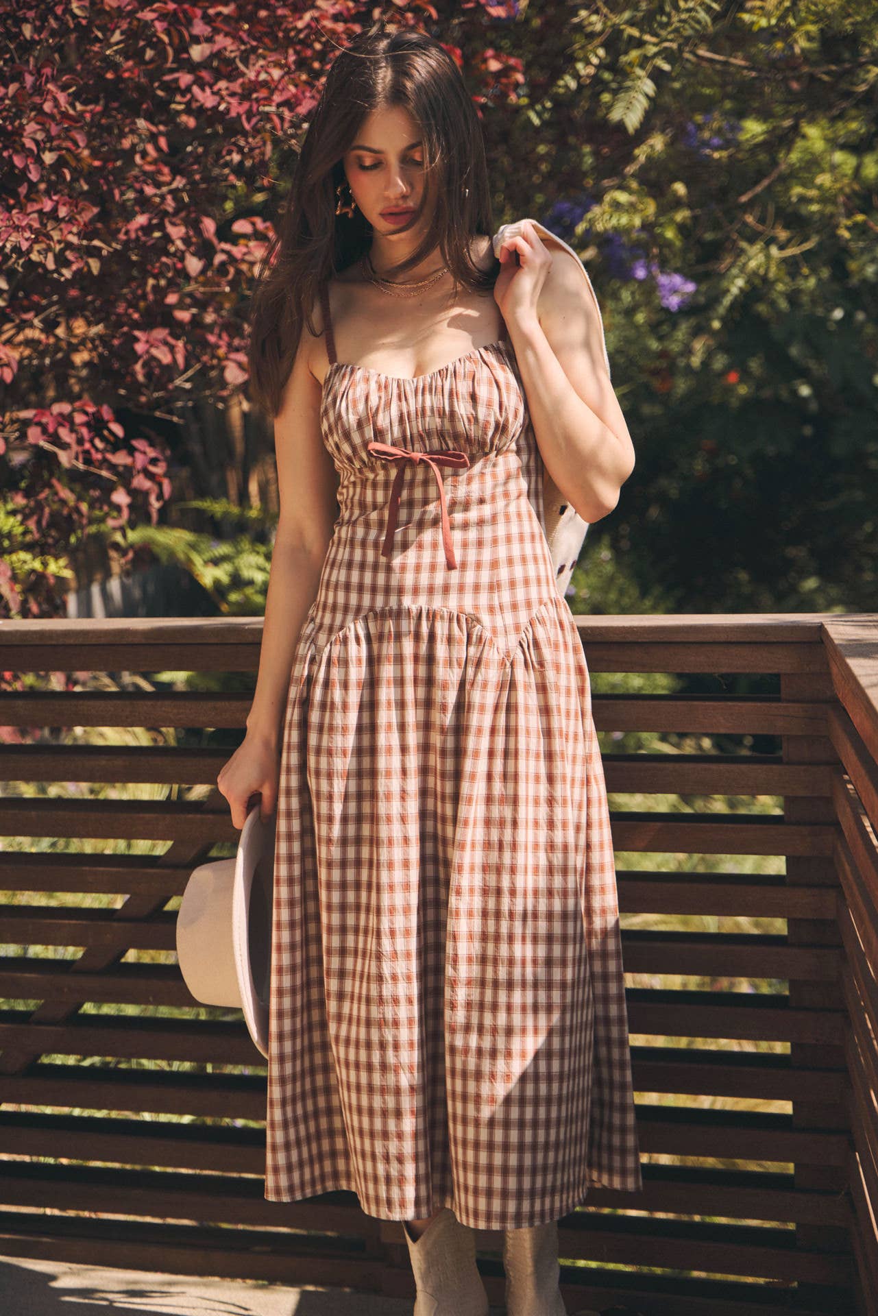 idem ditto - Wholesale Dress - Women's - PLAID MIDI DRESS WITH RUCHED BUST AND OPEN BACK11