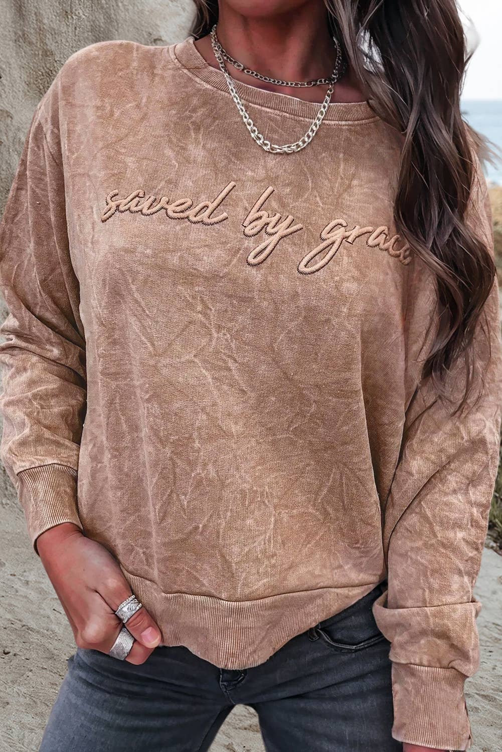 Aapparella - Wholesale Sweatshirt - Women's - Saved by grace Embroidery Mineral Wash Sweatshirt | S-XL1