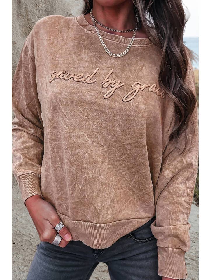 Aapparella - Wholesale Sweatshirt - Women's - Saved by grace Embroidery Mineral Wash Sweatshirt | S-XL1